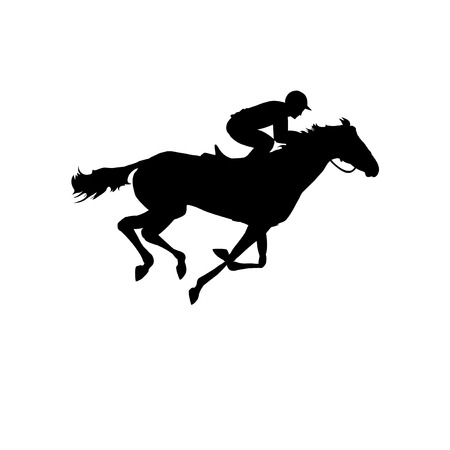 Silhouette Of Racing Horse With Jockey On Isolated Background And