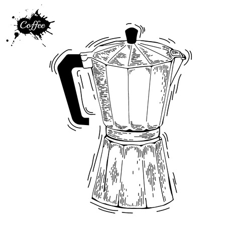 Coffee Ware Pot Sketch Illustration Moka An Engraving Style Maker Coffee Ware Pot Sketch Illustration Moka An Engraving Style Maker