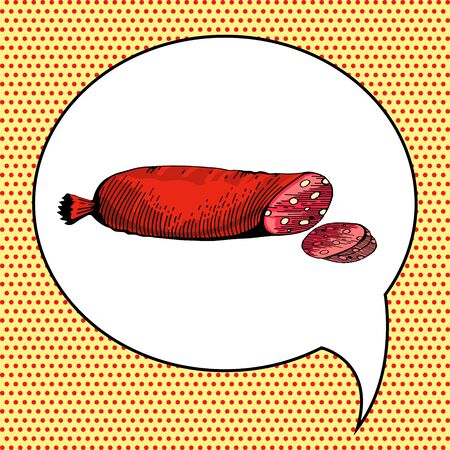 ポップなアート スタイルでソーセージのイラスト レストランやカフェのメニュー ベクトル バーベキュー サラミ ビンテージ ポスター ポップなアート コミック スタイルのファーストフード フランクフルト ソーセージ手描き のイラスト素材 ベクタ Image