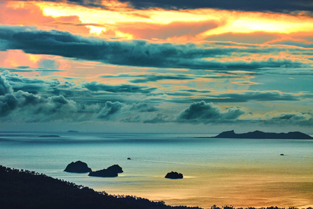 Nature Background. Scenic View Landscape Of Paradise Island During Scenic View Landscape Of Paradise Island During Sunset Or Sunrise Over The Sea - Nature Background. Scenic View Landscape Of Paradise Island During
