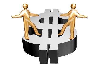 dolar: Golden people dancing on a silver dolar