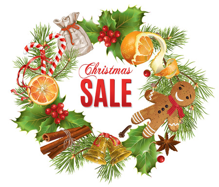 Christmas Sale With Traditional Decoration Tree Branches And Sweets Design For Any Kind Christmas Sale With Traditional Decoration Tree Branches And Sweets Design For Any Kind