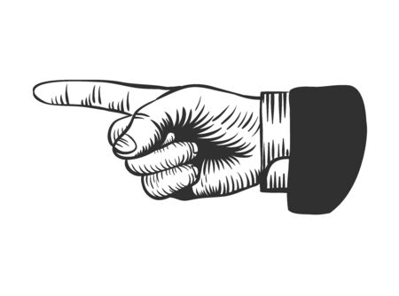Pointing index finger in retro sketch style