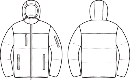 ダウン ジャケット メンズ冬のベクトル イラスト 前面図と背面図のイラスト素材 ベクタ Image