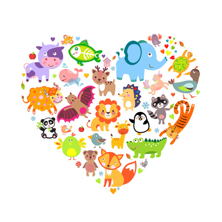 Me Encantan Los Animales Concepto, Corazón, Ilustración Vectorial. Ilustraciones Svg, Vectoriales, Clip Art Vectorizado Libre De Derechos. Image 46372843.
