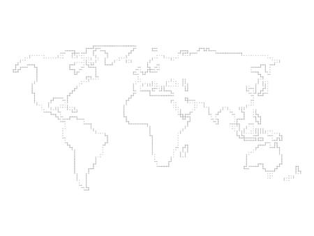 vector world map outline made of perpendicular lines with black
