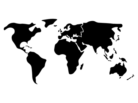 world map continents black and white
