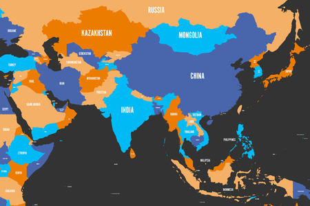 colorful political map of western southern and eastern asia simple flat vector illustration