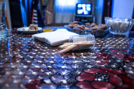 Part Of Restaurant Table Setting Salt, Pepper, Toothpicks And ... Part Of Restaurant Table Setting Salt, Pepper, Toothpicks And ...