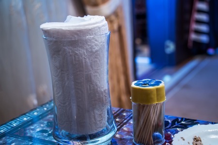 Part Of Restaurant Table Setting Salt, Pepper, Toothpicks And ... Part Of Restaurant Table Setting Salt, Pepper, Toothpicks And ...