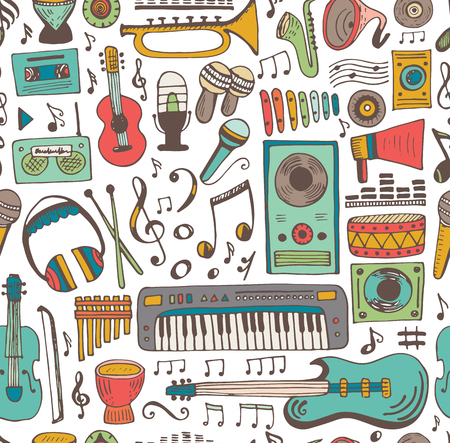音楽落書きシームレス パターン 手描きのイラスト ベクター デザイン要素ノートと楽器 音楽のスケッチの背景 のイラスト素材 ベクタ Image 音楽落書きシームレス パターン 手描きのイラスト ベクター デザイン要素ノートと楽器 音楽のスケッチの背景 のイラスト素材 ベクタ Image