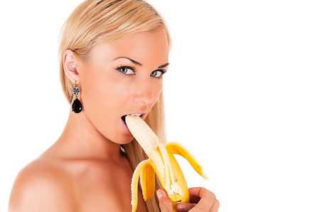 banana: tóc vàng xinh đẹp người phụ nữ sexy ăn chuối