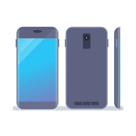 空のブルー スクリーンと近代的なおしゃれなグレー スマート フォン デバイスです 広告携帯電話とアプリケーションのテンプレートです フラット ベクトル漫画イラスト オブジェクトを白い背景に分離します のイラスト素材 ベクタ Image 3921