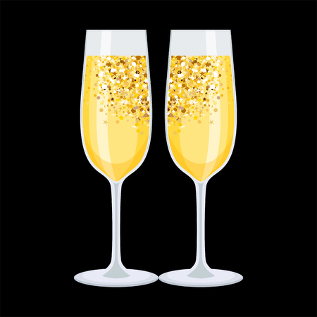 シャンパングラスアイコン 空気の黄金の泡 お祝いのトースト 喜びの理由 フラットベクトル漫画のイラスト オブジェクトは 白い背景に分離されます の イラスト素材 ベクタ Image