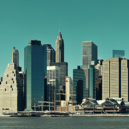 Manhattan downtown skyline with urban skyscrapers over hudson river Stock Photo