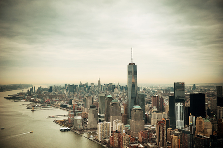 New york city manhattan downtown aerial view Stock Photo