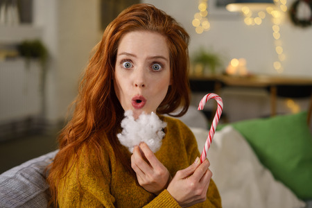 Funny Woman Masquerade As Santa Claus Holding A White Beard And ... Funny Woman Masquerade As Santa Claus Holding A White Beard And ...