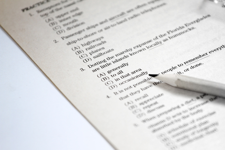Test. english test choose the right answer. english grammar test sheet. multiple choice test. exam for students in school, college and university. usa or english education concept. english exerciser and answer sheet.