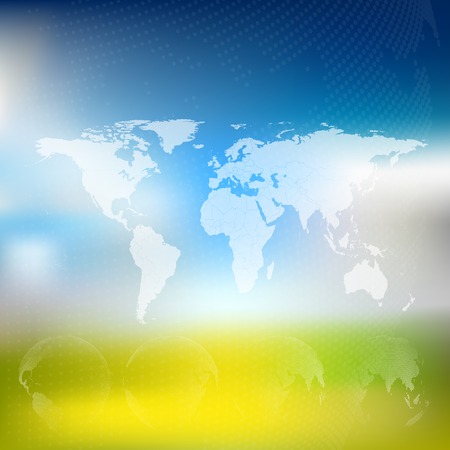 World map with dotted globes abstract blurred background abstract template vector Stock Photo