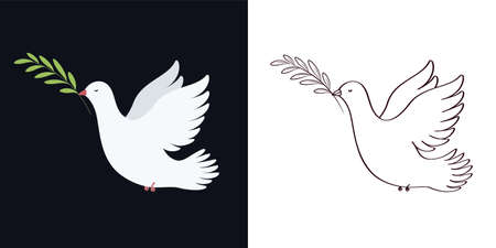 Flying dove with olive branch, symbol peace. pigeon sign.
