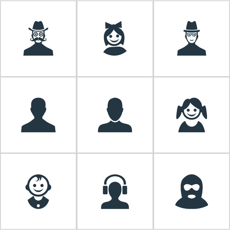 簡単なメンバー アイコンのベクター イラスト セット 要素仕事男 小さな女の子 肖像画 他類義語労働者少しと男性 のイラスト素材 ベクタ Image