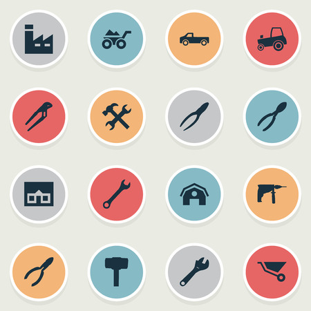 簡単なビルド アイコンのベクター イラスト セット クランプ機器 製造 スパナ 他類義語業界の要素は歯車し ハンマーします のイラスト素材 ベクタ Image