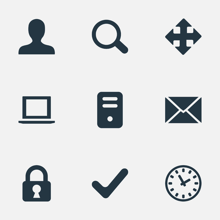 シンプルな練習アイコンのベクター イラスト セット 要素時計 チェック ユーザー その他のシノニムの封筒宛名とズームします のイラスト素材 ベクタ Image