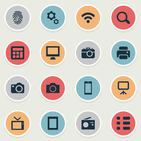 簡単なハードウェアのアイコンのベクトル イラスト セット 要素タッチ コンピューター カメラ コピー機 その他 のイラスト素材 ベクタ Image