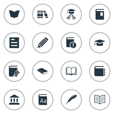 簡単な教育アイコンのベクター イラスト セット 要素の小説 開いた本 読書や他の類義語教科書プラスとキャップ のイラスト素材 ベクタ Image