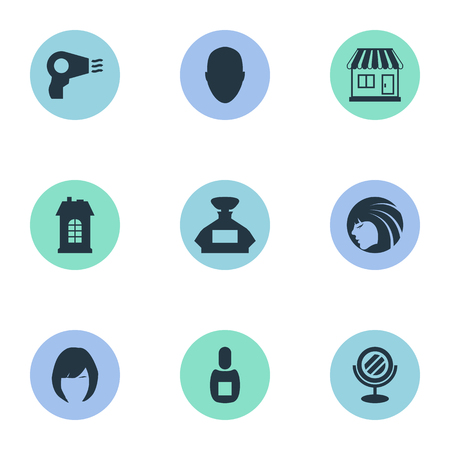 簡単な美容師アイコンのベクター イラスト セット 要素のヘアカット ツール 理髪ツールおよび他の同義語ハックル ショップ ヘアドライヤー のイラスト素材 ベクタ Image