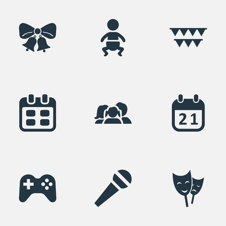 簡単な誕生日アイコンのベクター イラスト セット 要素共鳴 幼児 特別な日と類義語先日日付し 赤ちゃん のイラスト素材 ベクタ Image