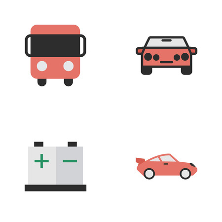 簡単な出荷アイコンのベクター イラスト セット 要素 速度 セダンと他の類義語配信スピード メーターとバス のイラスト素材 ベクタ Image