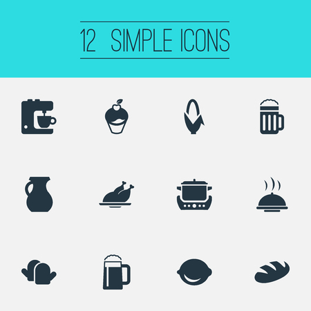 要素ビール ライム 小麦 その他類義語ビール トウモロコシとシチュー鍋 簡単な料理のアイコンのベクトル イラスト セット のイラスト素材 ベクタ Image