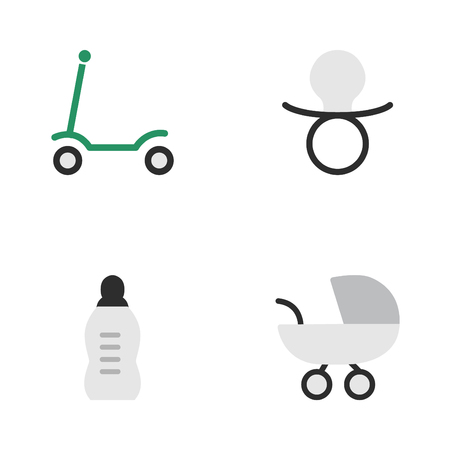 簡単な赤ちゃんアイコンのベクター イラスト セット 要素ベビーカー バイアル ニップル 他の同義語キック赤ちゃんとベビーカー のイラスト素材 ベクタ Image