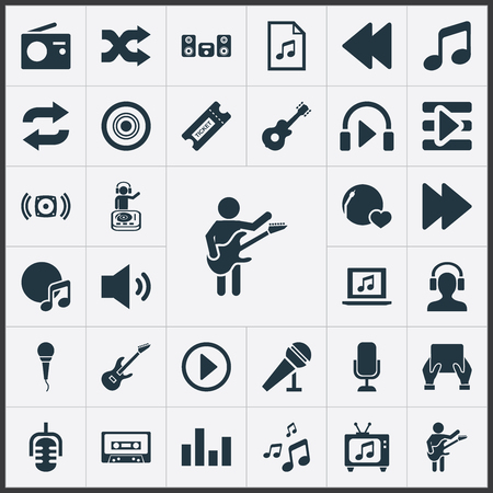 簡単なサウンドのアイコンのベクトル イラスト セット 要素アルバム 音声 クーポン その他類義語レコード Meloman と歌 のイラスト素材 ベクタ Image