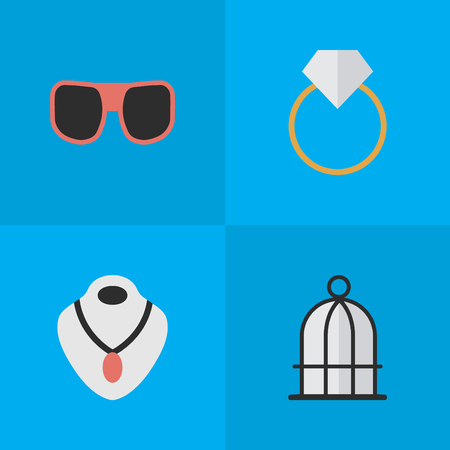 簡単な機器のアイコンのベクトル イラスト セット 要素ジュエリー 婚約 目アクセサリー 他の同義語の刑務所 指輪とチョーカー のイラスト素材 ベクタ Image 6602