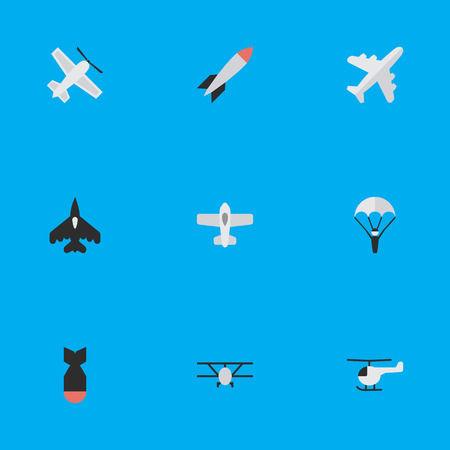 簡単な飛行機アイコンのベクター イラスト セット 要素ロケット 飛行機 ヘリコプター その他類義語旅客機クラフトと飛行機 のイラスト素材 ベクタ Image