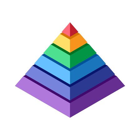 Stack of colored blocks that makes a pyramid. isometric view of abstract geometric element for design