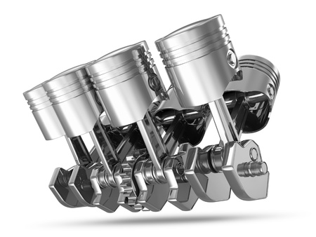 физика: Поршни и коленчатый вал, изолированные на белом фоне двигателя V8