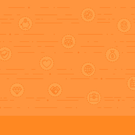 ビジネスのアイコンとオレンジ色の背景ベクトル フラット デザイン イラストです 正方形のレイアウト のイラスト素材 ベクタ Image