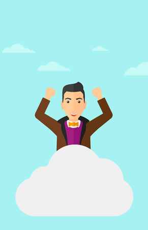 青空ベクトル フラットなデザインのイラストの背景に雲の上に座って挙手とアジア人 縦型レイアウト のイラスト素材 ベクタ Image 青空ベクトル フラットなデザインのイラストの背景に雲の上に座って挙手とアジア人 縦型レイアウト のイラスト素材 ベクタ Image