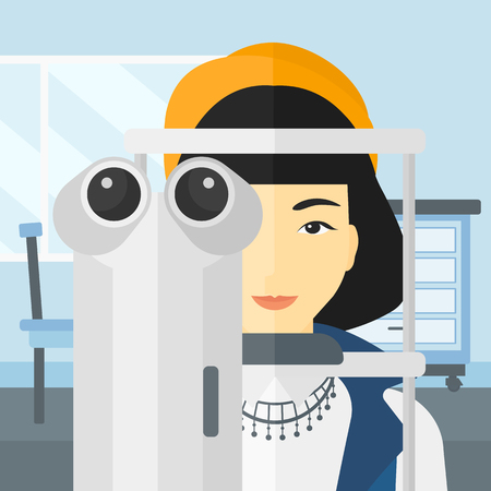 目試験医療事務ベクトル フラット デザイン イラストの背景の中に女性