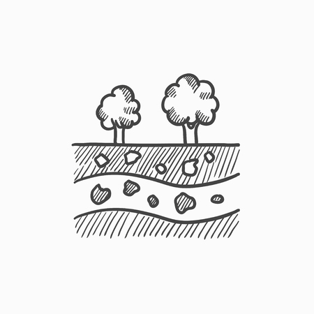 Corte De Suelo Con Diferentes Capas Y En La Parte Superior Del Arbol De Dibujo Icono Del Vector Aislado En El Fondo Dibujado A Mano Corte De Suelo Con El Icono De