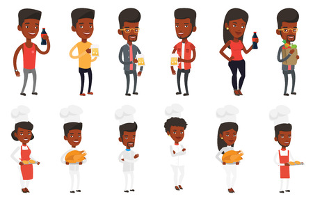 Vector set of people eating and drinking. Vector Illustration