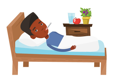 ベッドの中に敷設温度計病人 のイラスト素材 ベクタ Image ベッドの中に敷設温度計病人 のイラスト素材 ベクタ Image