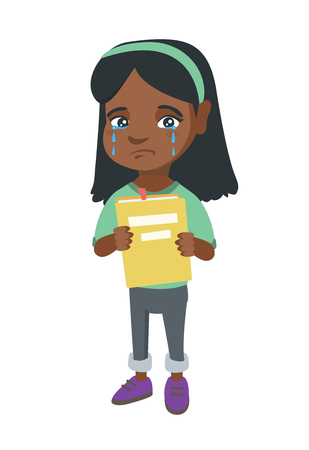 アフリカ系アメリカ人少女のセット 勝利ジェスチャー Ok のサインを示す 泣いて 電球で指を指して 親指をあきらめて 泣いている少女 ベクトル漫画の イラストが白い背景で隔離のセットのイラスト素材 ベクタ Image