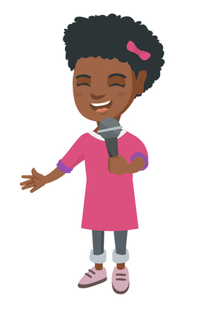 ピアノを弾いて少しアフリカ系アメリカ人の女の子 ピアノのそばに立っている笑顔の女の子の完全な長さ ベクター スケッチ漫画イラスト白背景に分離します の イラスト素材 ベクタ Image