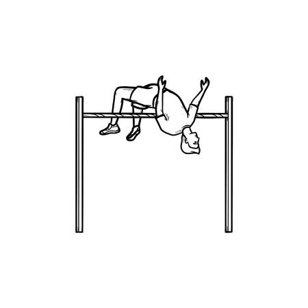 Athlete doing pole vault hand drawn outline doodle icon. sport championship, athletics competition concept. vector sketch illustration for print, web, mobile and infographics on white background.