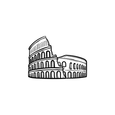 ローマのイタリアの有名な建物、モノクロ概説旅行のランドマーク