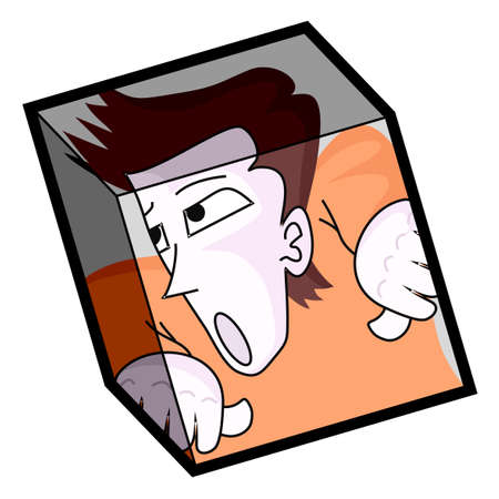 man trapped in glass cube, orange shirt clip art preview